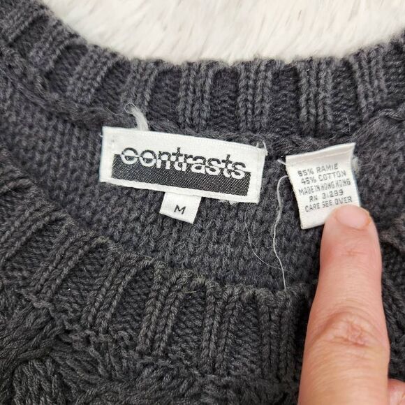 Contrasts Vintage Black Cableknit Sweater Tank Women's Medium - Picture 3 of 4